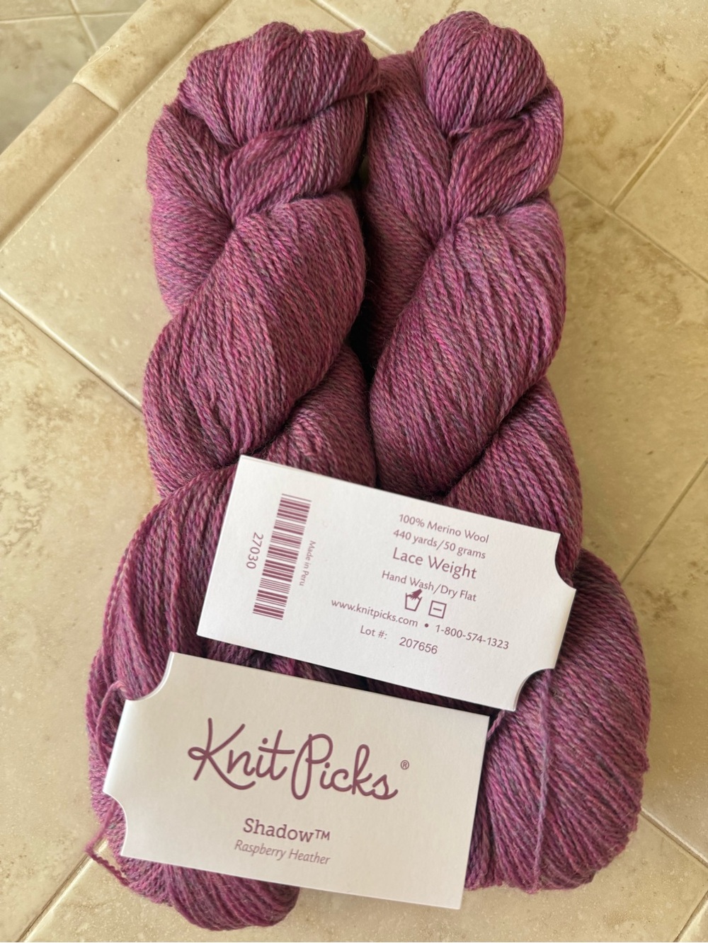 Knit Picks Shadow Raspberry Heather Lace-Weight Merino Wool Scarf Yarn 2 Hanks